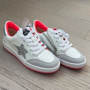 Vintage Havana Kids White Sneakers with Silver Glitter Star and Pink Accents